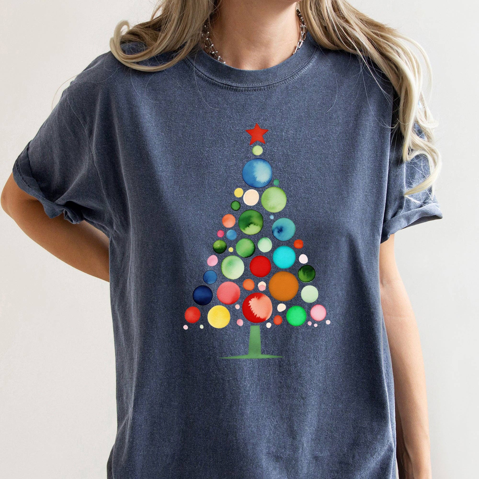 Refinery Number One LLC - Wholesale T-Shirt (Graphic) - Women's - Watercolor Decorations Christmas Tree, Retro, Vintage, Tee4