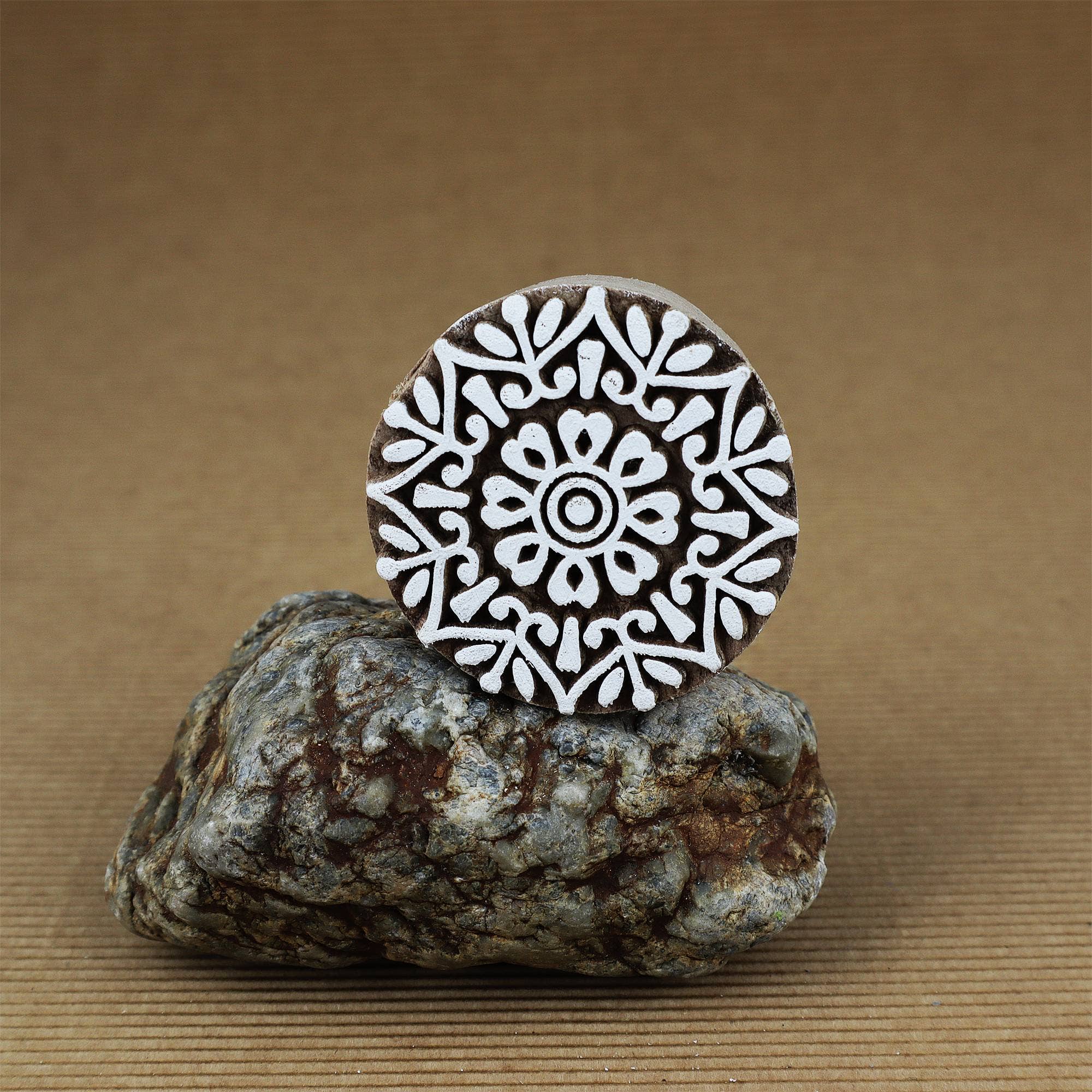 Tribal Trade GmbH - Wholesale Rubber/Decorative Stamp - Round wooden stamp mandala 5cm wooden stamp2