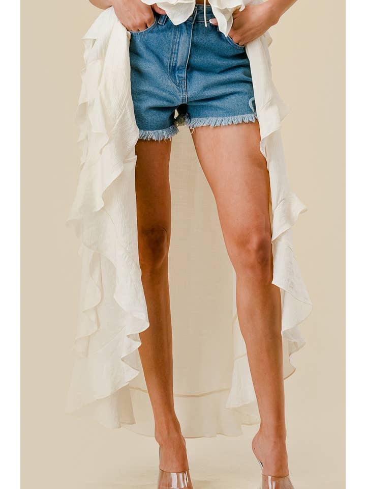 IVORY BT2850E / POLY CREPON HIGH LOW RUFFLED FULL LENGHT TUNIC TOP for wholesale on Faire4