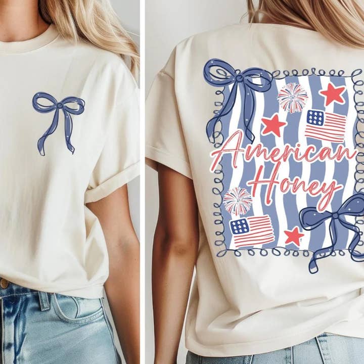 American Honey Patriotic Coquette Graphic Tee for wholesale by Ashton Grove Ltd Co