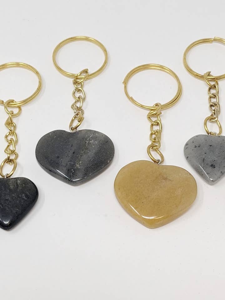 Portachiavi con cuore in pietra preziosa - confezione da 6 assortiti per la vendita all'ingrosso da parte di BW Imports