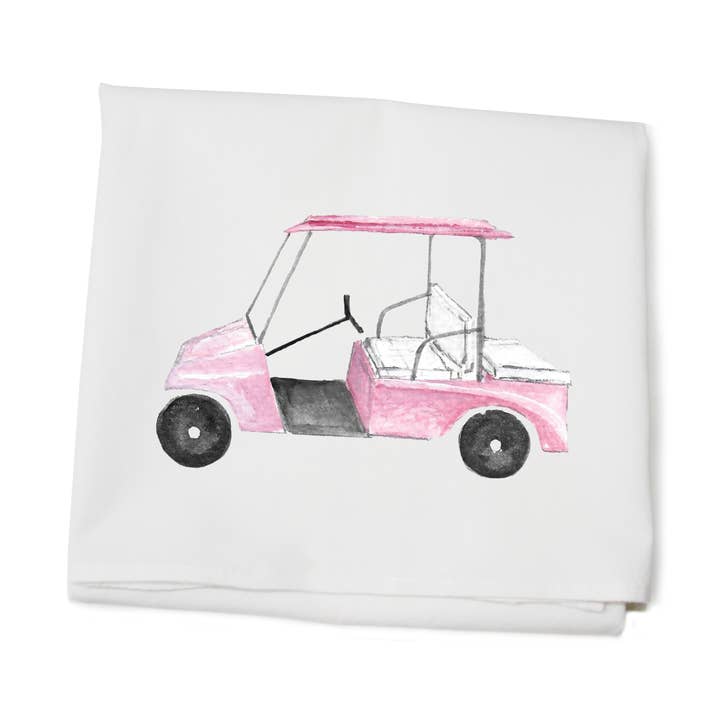 golf cart pink flour sack towel for wholesale by Tina Labadini Designs