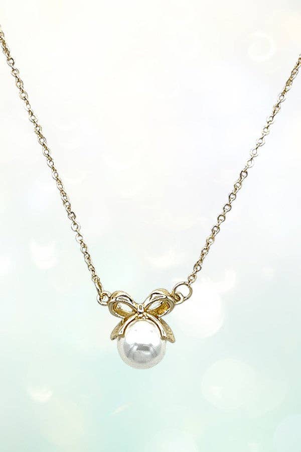 Andrea Bijoux - Wholesale Jewelry Set - BOW PEARL PENDANT NECKLACE SET2