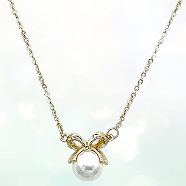 Andrea Bijoux - Wholesale Jewelry Set - BOW PEARL PENDANT NECKLACE SET2