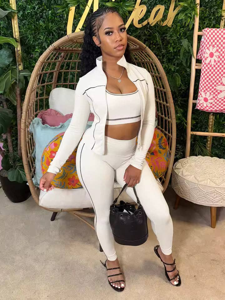 MB Fashion Wholesale - Wholesale Activewear Set - Women's - MB FASHION 3-Piece Activewear Set – Sports Bra, Leggings & Zip Jacket MB50381