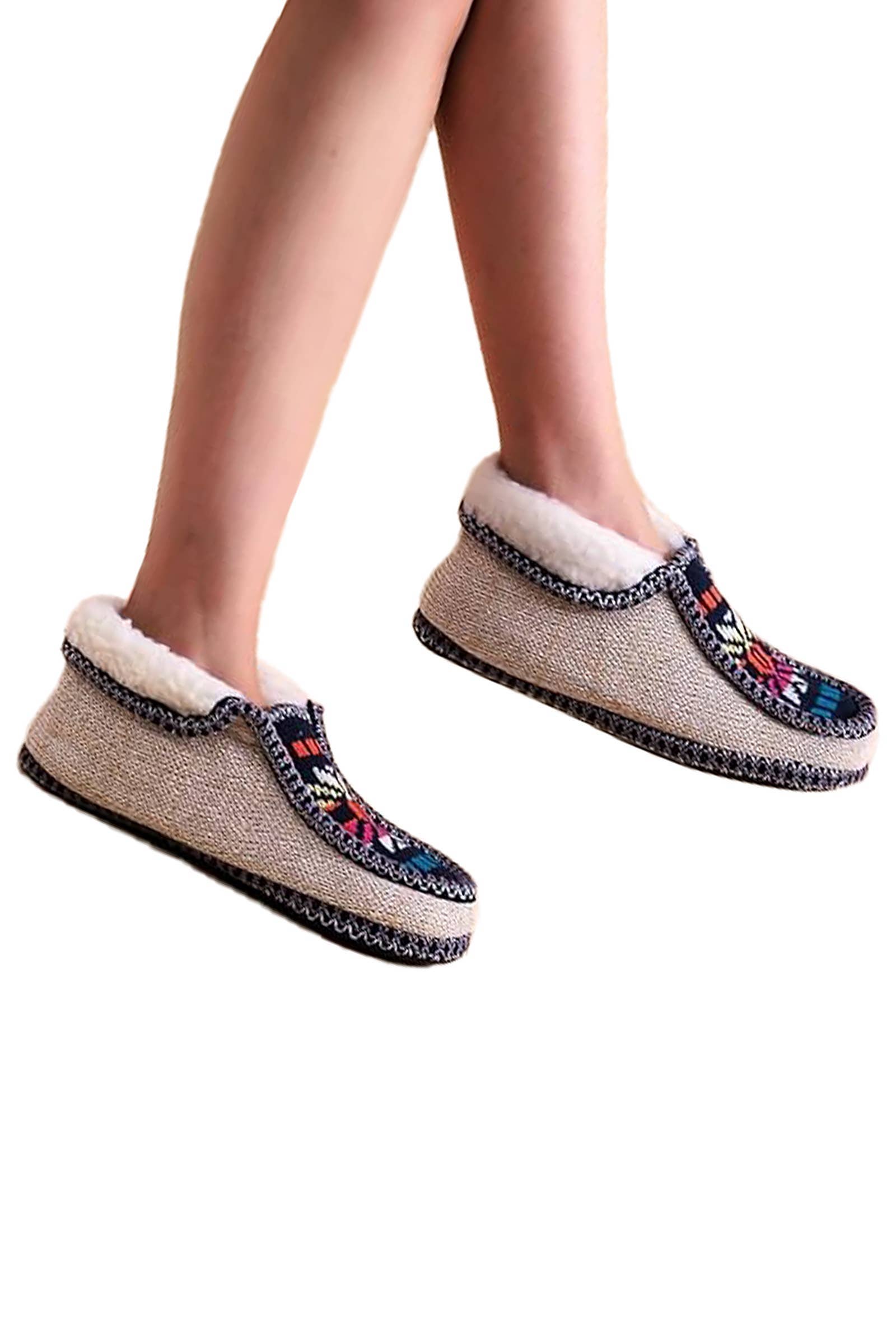 ASSORTED Boho Multi-tribal Shearling Lined Moccasin Slippers for wholesale on Faire4