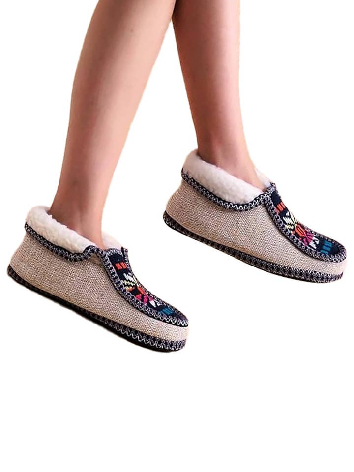 ASSORTED Boho Multi-tribal Shearling Lined Moccasin Slippers for wholesale on Faire4