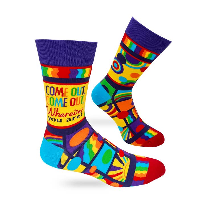 Fabdaz - Wholesale Socks - Men's - Come Out, Come Out, Wherever You Are Men's Size Novelty Crew Socks