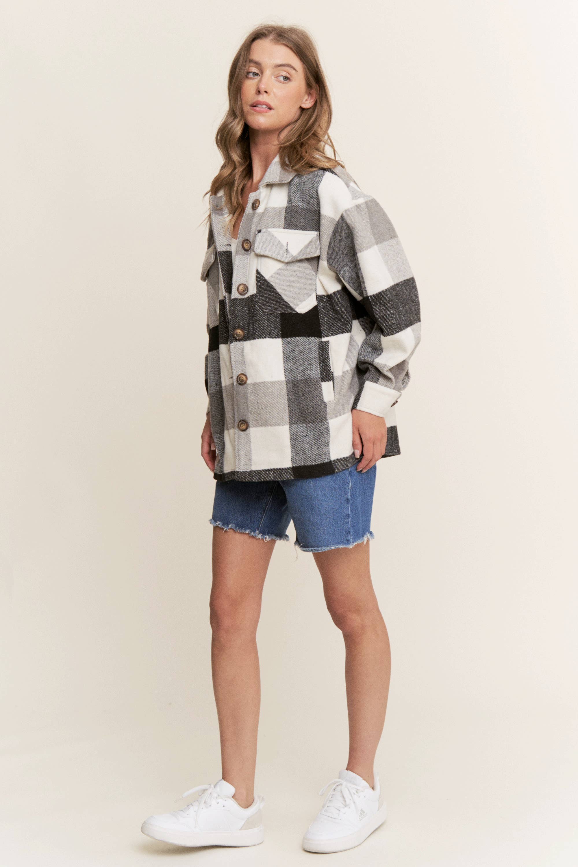 Sweet Generis - Wholesale Shirt Jacket/Shacket - Women's - FUZZY PLAID BUTTON DOWN FLANNEL SHIRT JACKET28