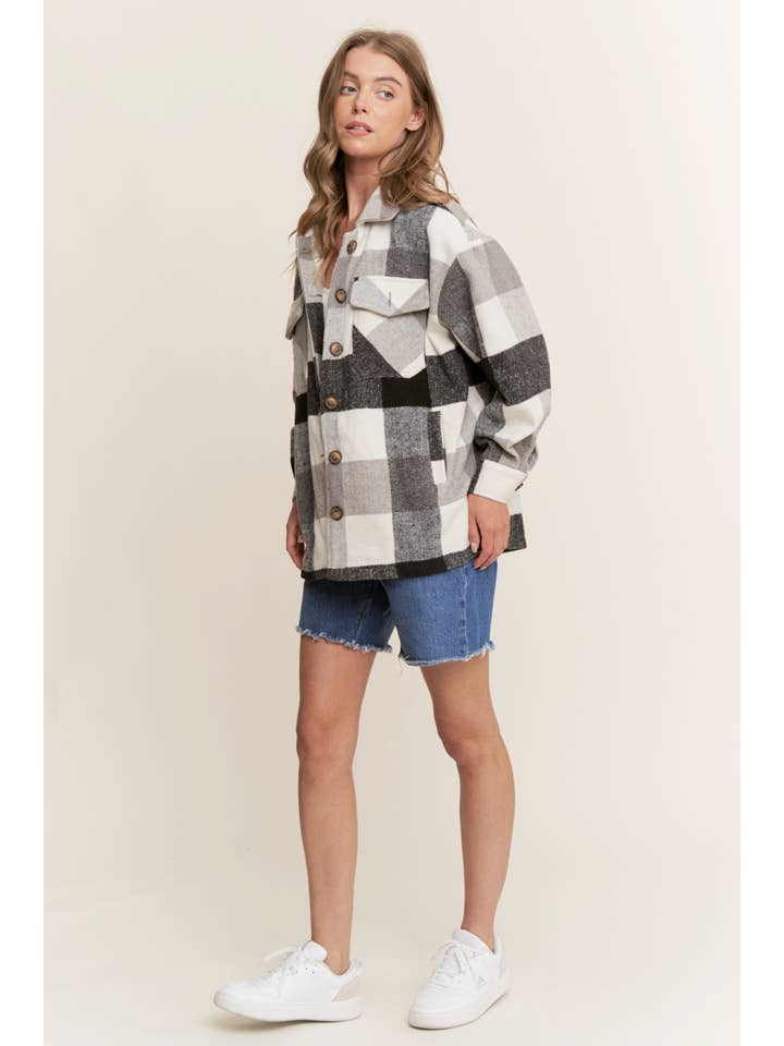 Sweet Generis – wholesale Shirt Jacket/Shacket - Women’s – FUZZY PLAID BUTTON DOWN FLANNEL SHIRT JACKET28