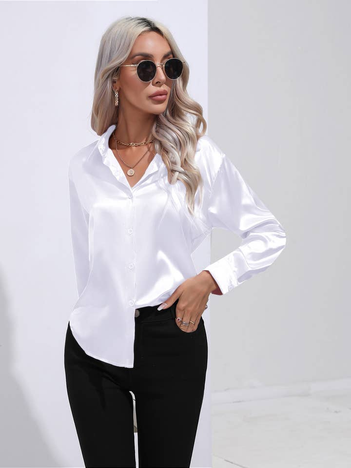 EmberLoom - Wholesale Buttoned-down shirt – Women's - Women's Satin Shirt - Silk-like Long Sleeve Blouse51
