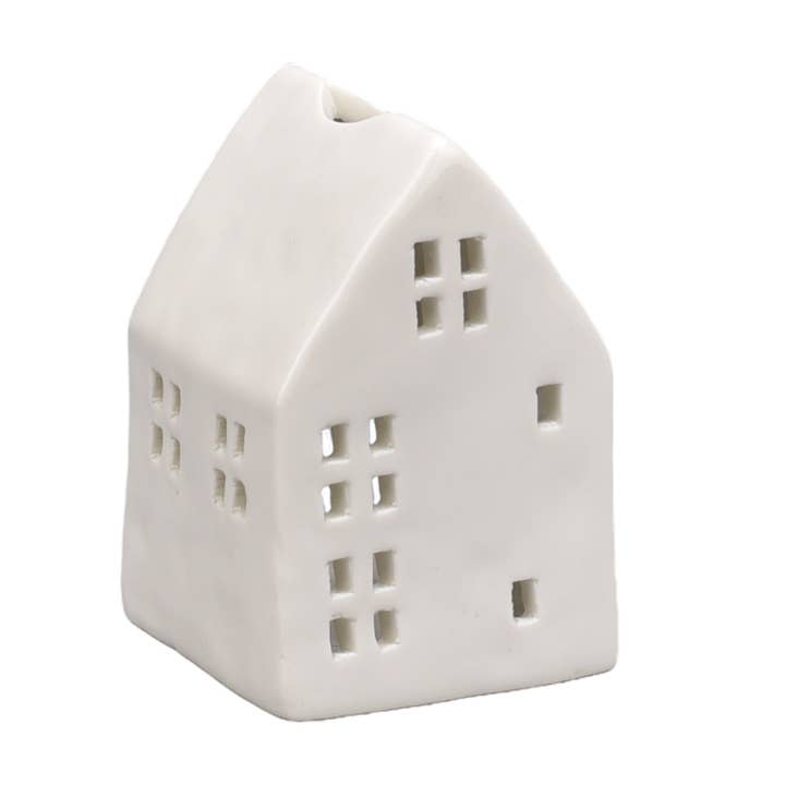 White Ceramic House Shaped Tealight Holder, extra small for wholesale by L. GLOW Home