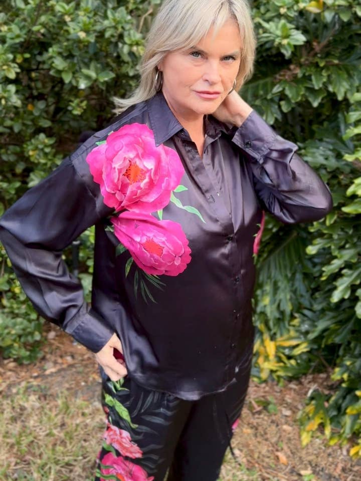 Paryse Style - Wholesale Top & Pant Set (NOT Loungewear) - Women's - Midnight Garden Japanese Silk Set | True 38" Inseam3