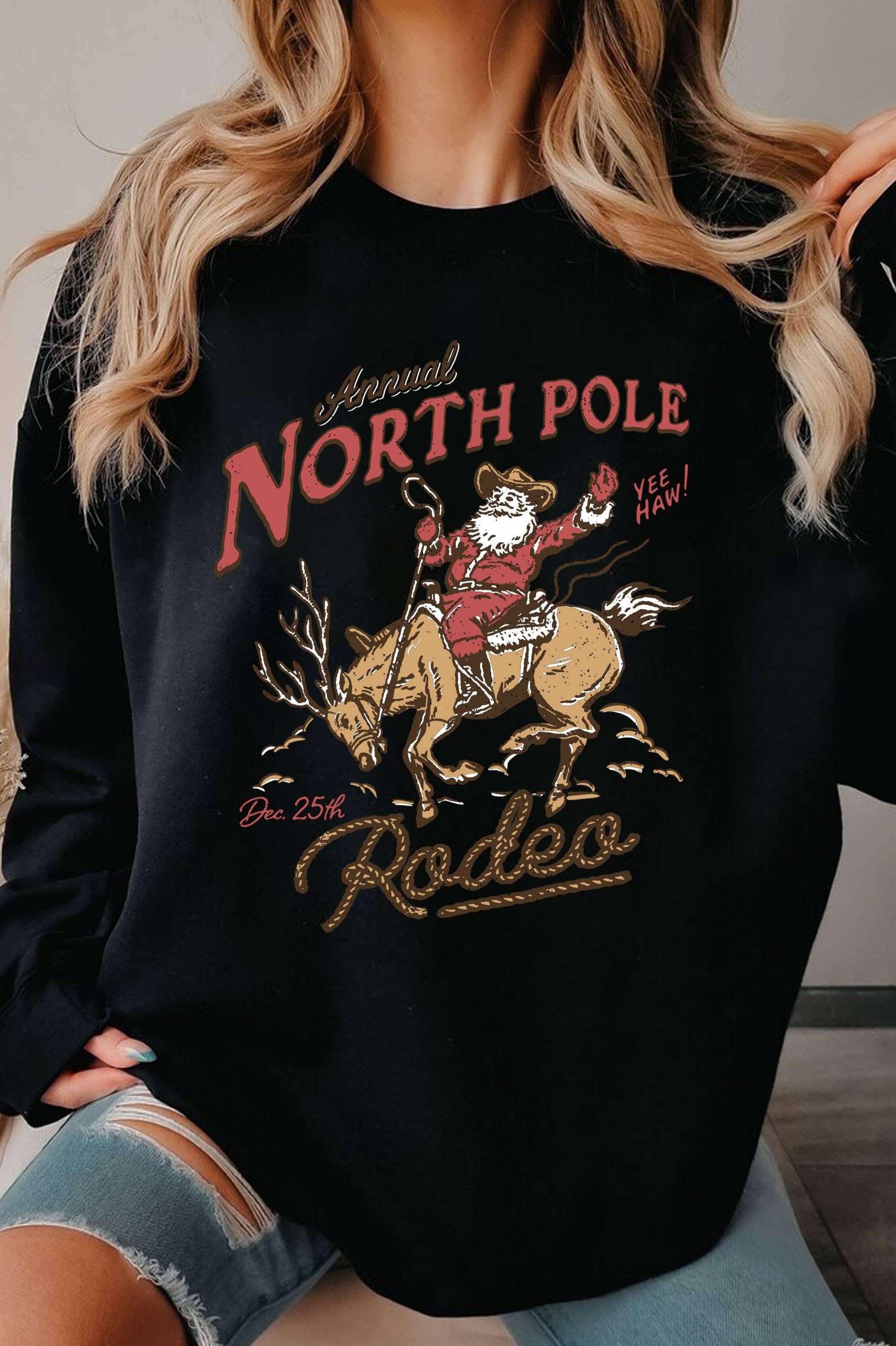 Rustee Clothing – wholesale Graphic sweatshirt – Women’s – NORTH POLE SANTA RODEO GRAPHIC BRUSHED SWEATSHIRTS0