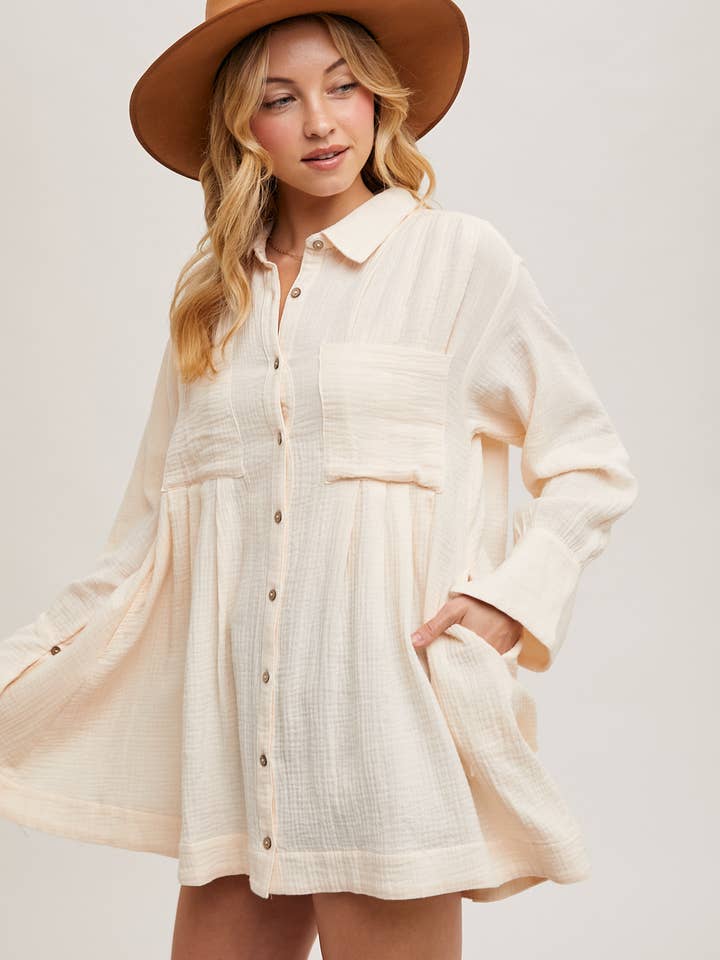 Bluivy - Wholesale Dress - Women's - BUTTON DOWN SHIRT TUNIC DRESS