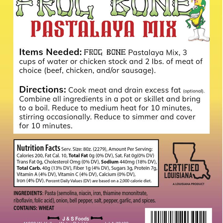 J & S Foods - Frog Bone Sauces - Wholesale Dried Spice Mix - Frog Bone Pastalaya Mix 8oz