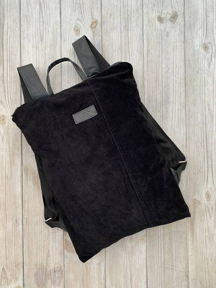Black Suede Leather Backpack, Macbook Suede Backpack for wholesale by LeaF