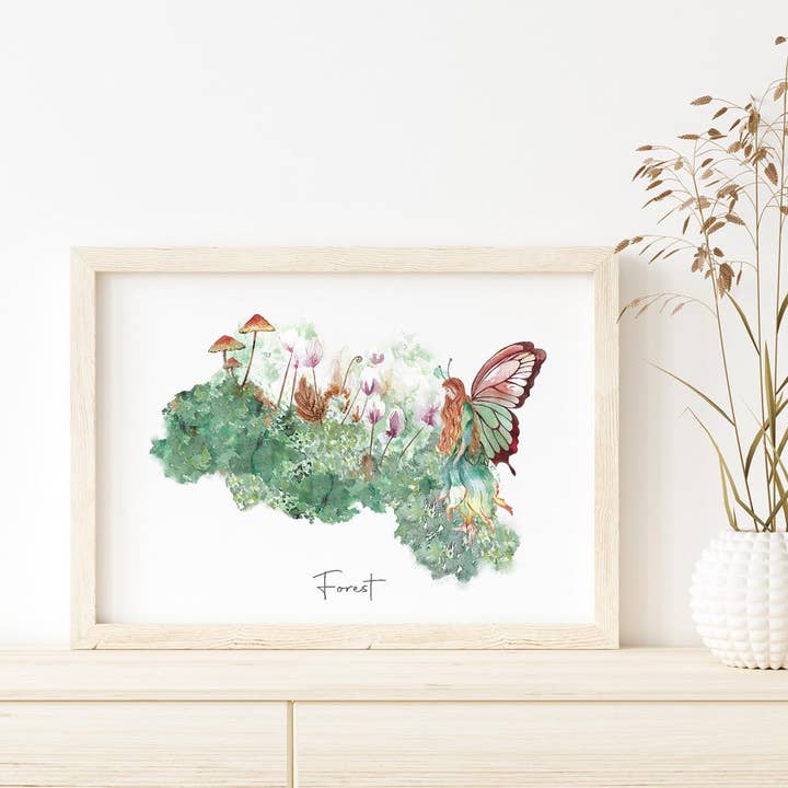 Forest Autumn Flower Fairy Art Print - Unframed for wholesale by Katie Hipwell Design