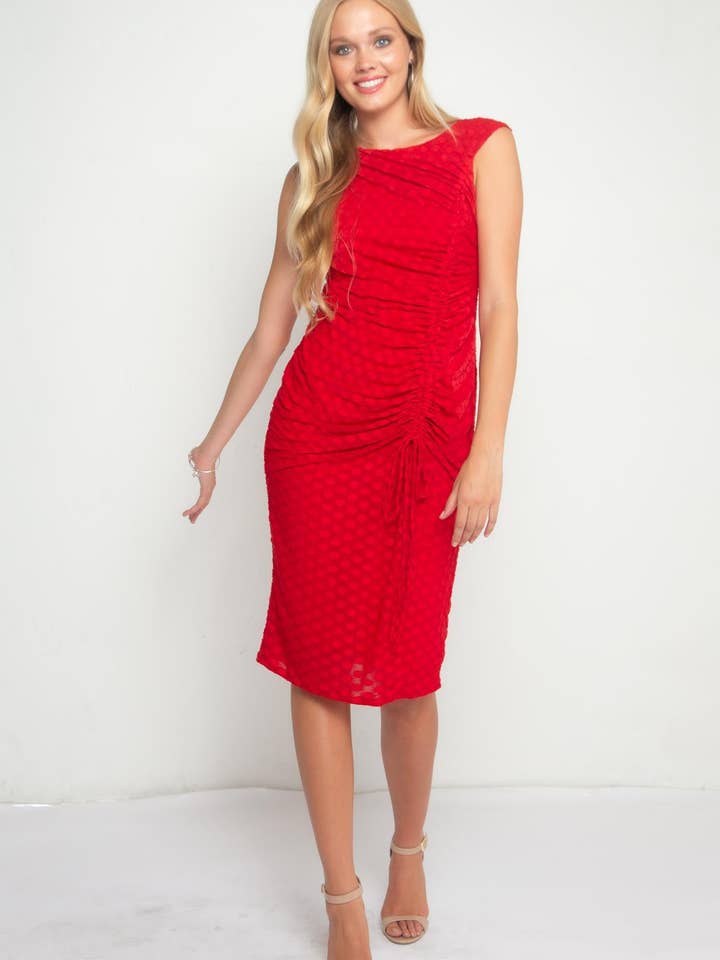 Urchin Cinched Midi Dress – Red for wholesale by Eva Franco