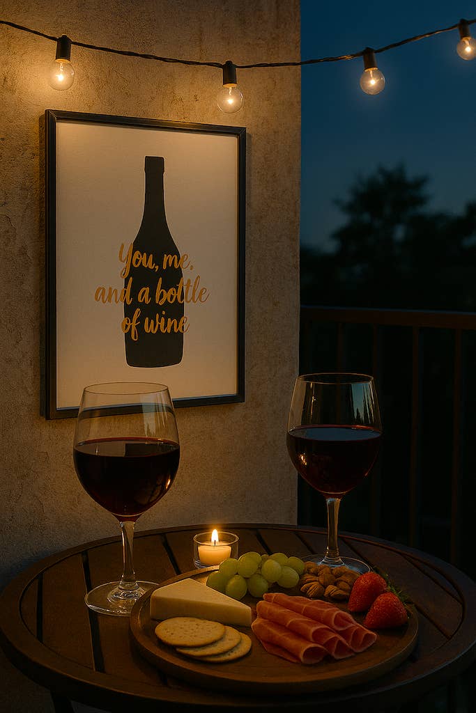 Vinotopia - Wholesale Art print - You, Me + A Bottle Of Wine - A4 Gold Foil Wall Art Print