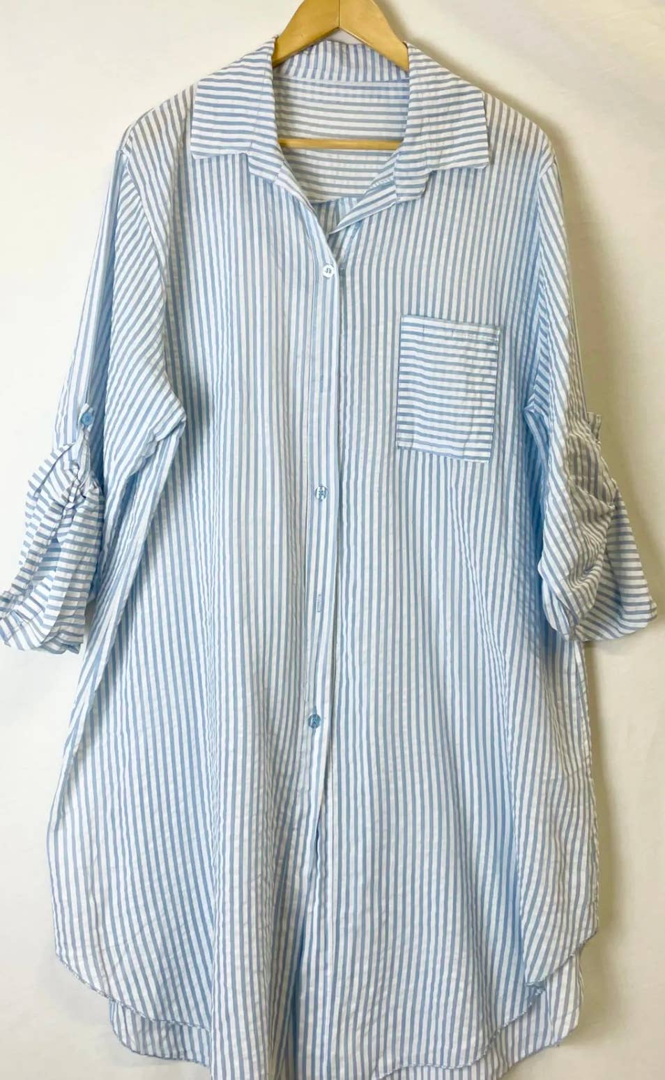 LOOWIE - Wholesale Dress - Women's - 780 Italian Striped Cotton Oversize Shirt Dress Cover Up3