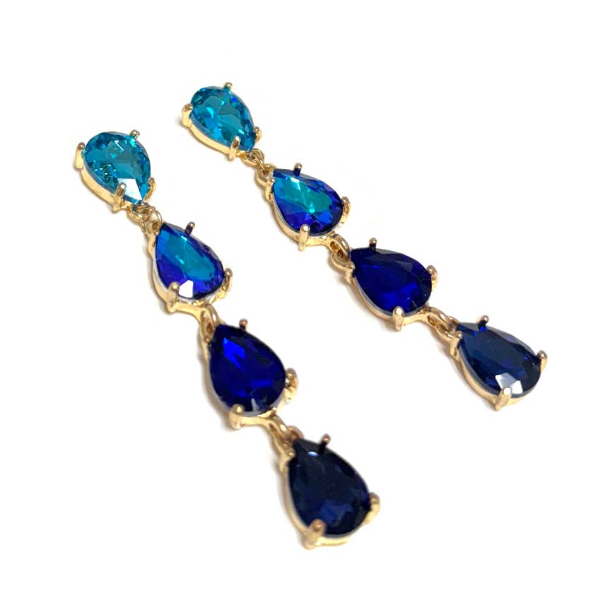StarryNYC - Wholesale Dangle Earrings - Glass Stone Teardrop 4 Link Iridescent Crystal Earrings18