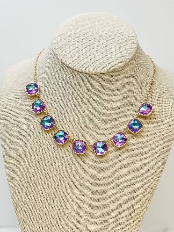 Iridescent Square Statement Necklace - Mermaid Multi for wholesale by Prep Obsessed Wholesale