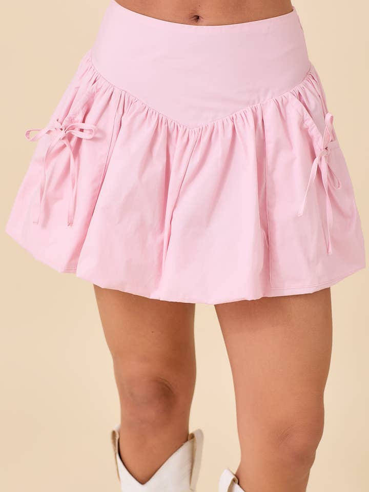 Bubble Skort With Ribbon Bow Tie Pocket Detail for wholesale by Main Strip