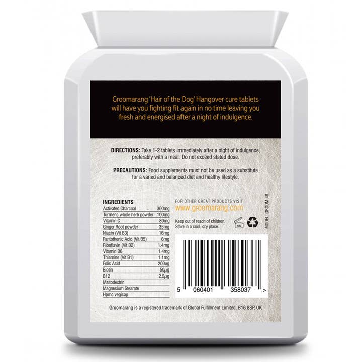 My Wholesale Warehouse – Großhandel Nahrungsergänzungsmittel/Vitamin zum Einnehmen – Groomarang „Hair of the Dog“ -Tabletten gegen Kater