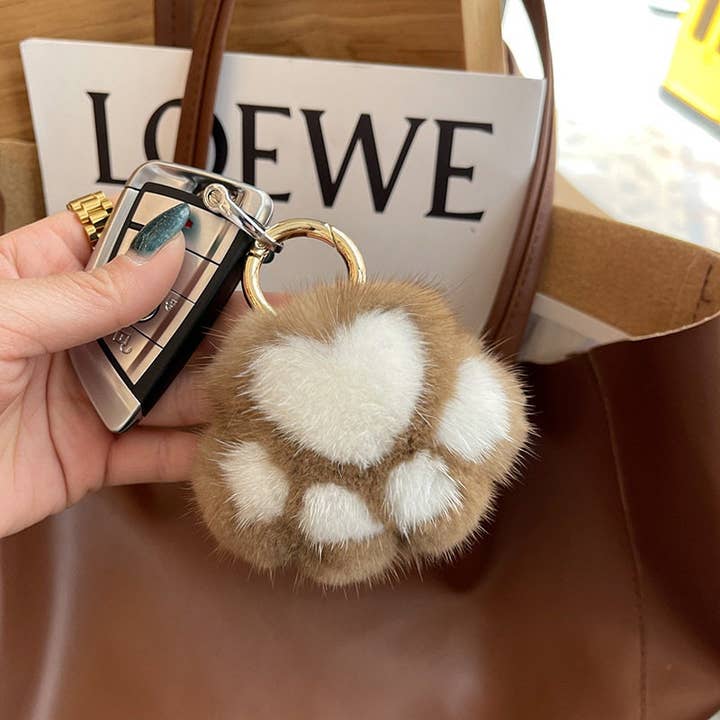 FurDecoration - Wholesale Keychain - Women's - Mink Fur Small Cat Paw Plush Toy Bag Charm Keychain Car Key