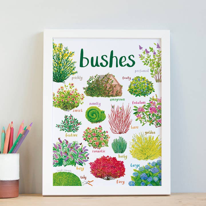 Kunstdruck „Bushes“, A4 für den Großhandel von Sarah Edmonds Illustration