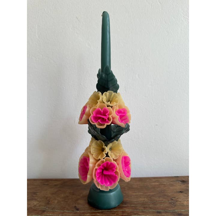 Tall Mexican Floral Candle- Lagoon + Sand for wholesale by Cometa Home