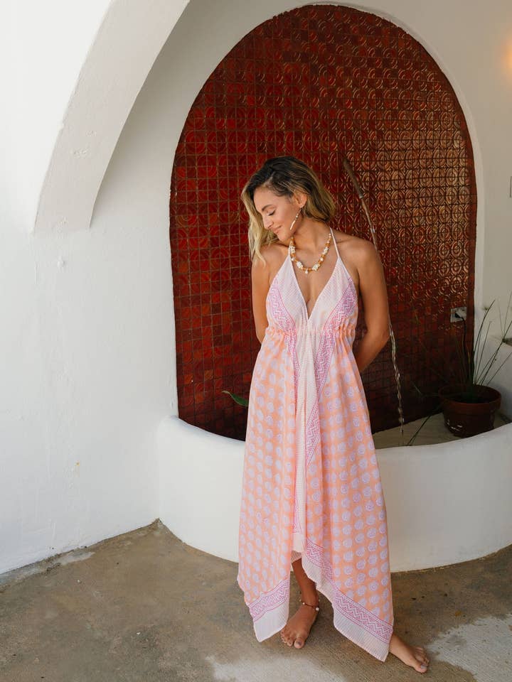 The Beach Dress-Coral Bloom for wholesale by Guava Lane