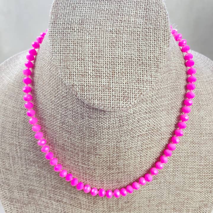 Ewelina Pas Jewelry - Wholesale Beaded/Pearl Necklace - Barb// Hot Pink Neon Crystal Beaded Handknotted Necklace4