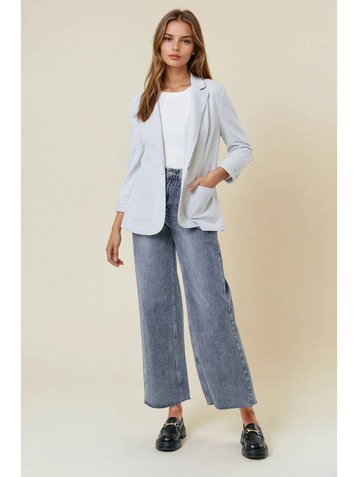 Doe and Rae - Wholesale Blazer - Women's - Shirred Sleeve Textured Blazer - 10150J14