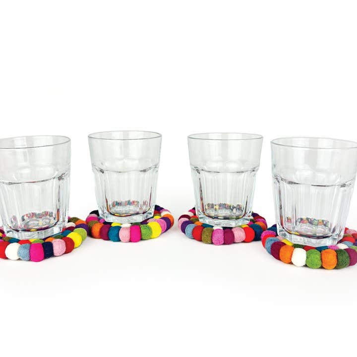 Sheep Farm Felt - Wholesale Coasters - Multicolored Felt Ball Coasters | Set of 4- Case of 43