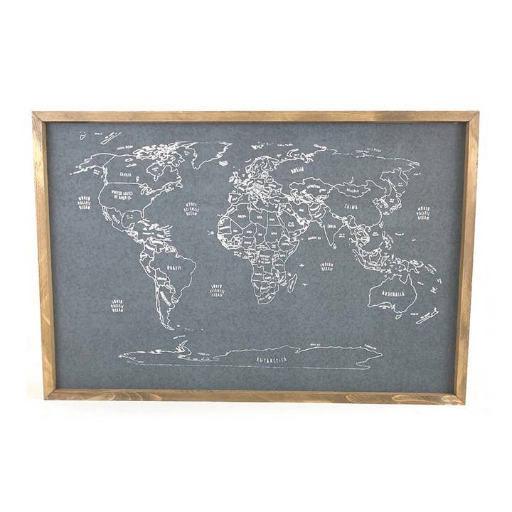 Outlined World Map Pinboard for wholesale by Twelve Timbers