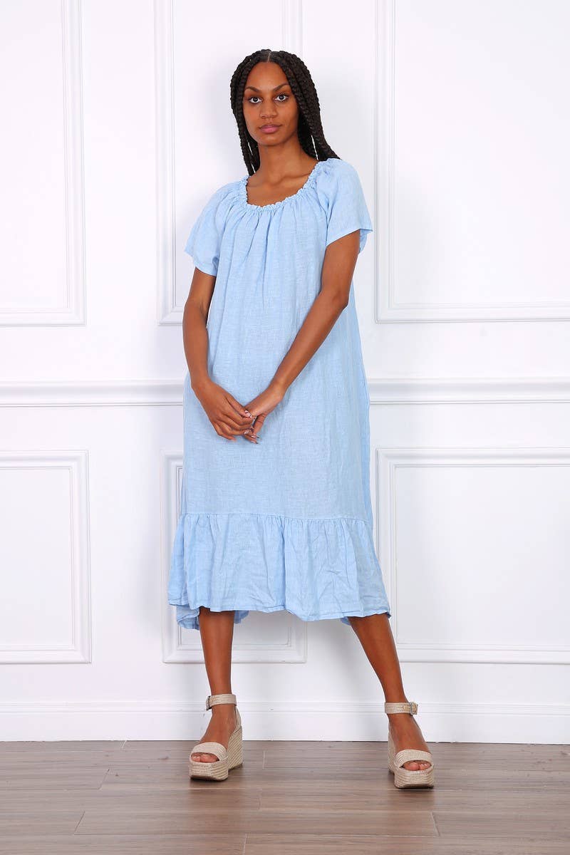 Happy look - Wholesale Dress - Women's - Long Linen Dress with Short Sleeves and Elastic Collar5