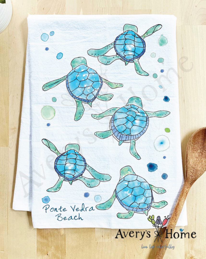 Avery's Home - Vente Torchons - Serviette de cuisine personnalisable avec adorables bébés tortues marchant sur la côte35