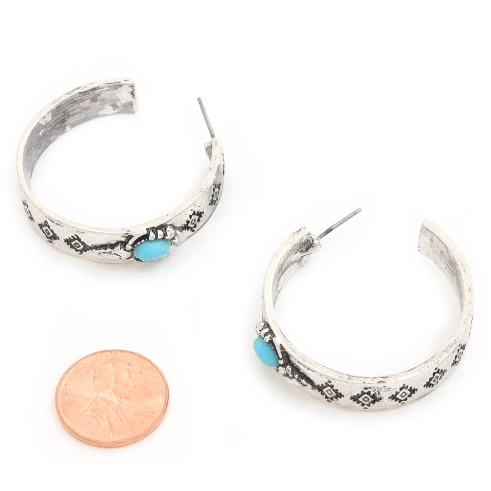 Sbtq PENDIENTE DE ARO ABIERTO CON PATRÓN OCCIDENTAL AE-5575 de venta al por mayor en Faire1