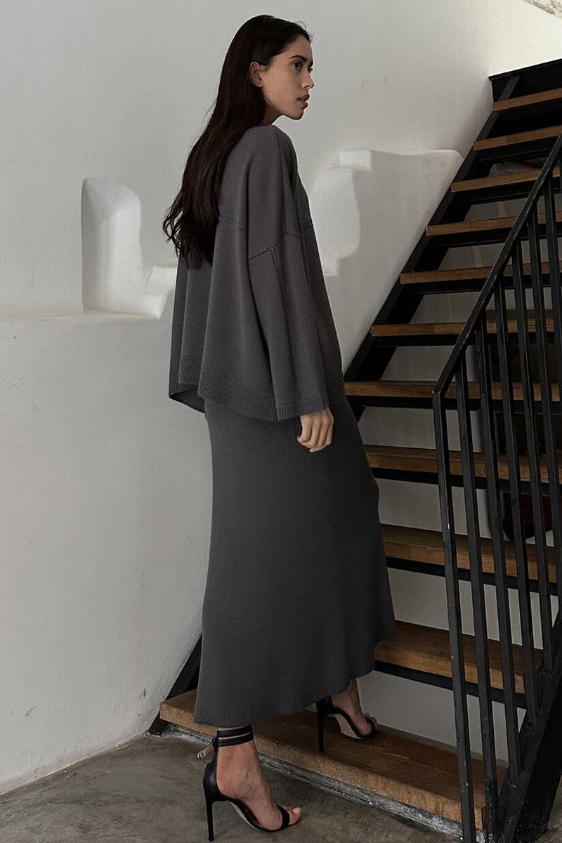 NINEXIS - Vente Ensemble haut et jupe - Femme - CWSS0750_ENSEMBLE DE JUPE-PULL À MANCHES LONGUES ET COL EN V TRICOTÉ15