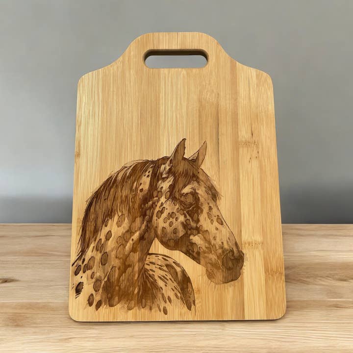 Appaloosa Horse Bamboo Cutting, charcuterie, cheese board for wholesale by The Krafty Equestrian