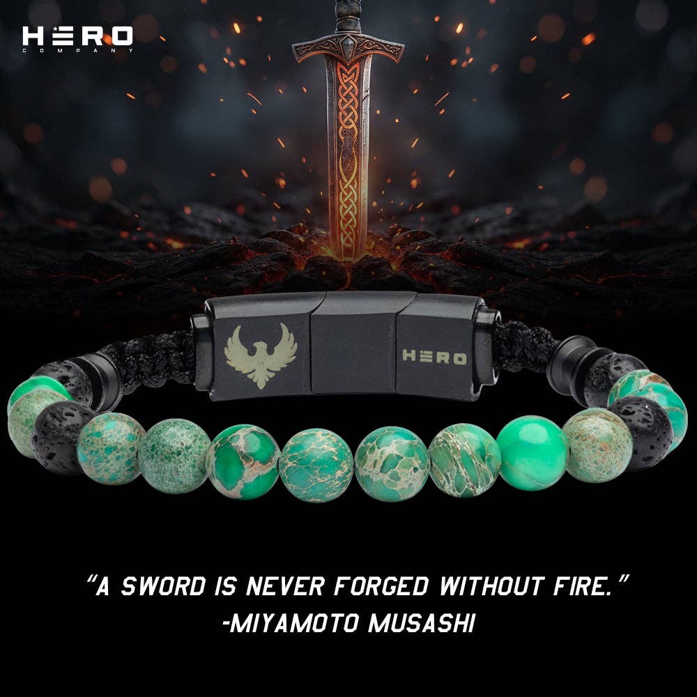 The Hero Company - Wholesale Beaded Bracelet - Phoenix Rising Fire Agate & Lava Bead Bracelet: Helps Pair Veterans With A Service Dog Or Shelter Dog -Faire2