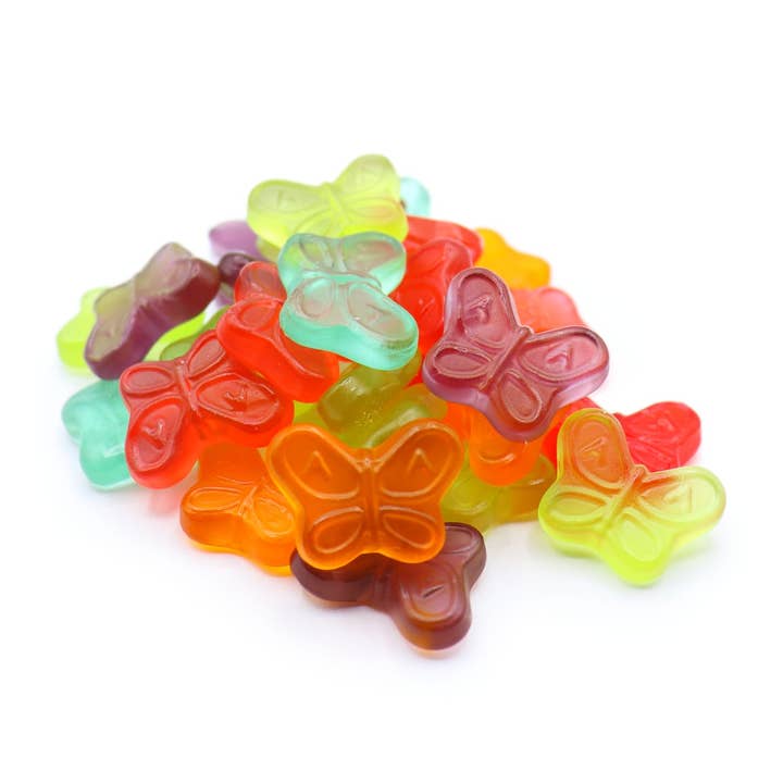 L'Orenta Nuts - Vente Bonbons gélifiés - Gummy Butterflies, assortiment de saveurs mini - Caisse de 25 lb