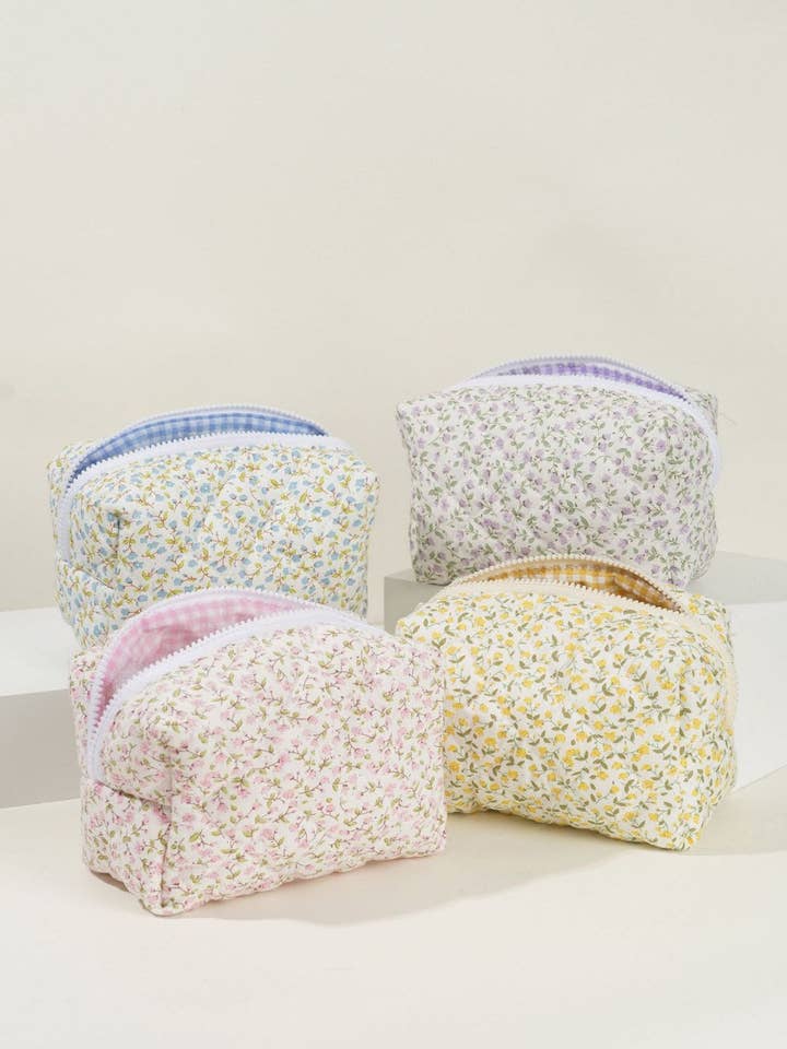 Bolsa de maquillaje grande de algodón acolchada con diseño floral DPB0115 para venta al por mayor de Dipped Shop