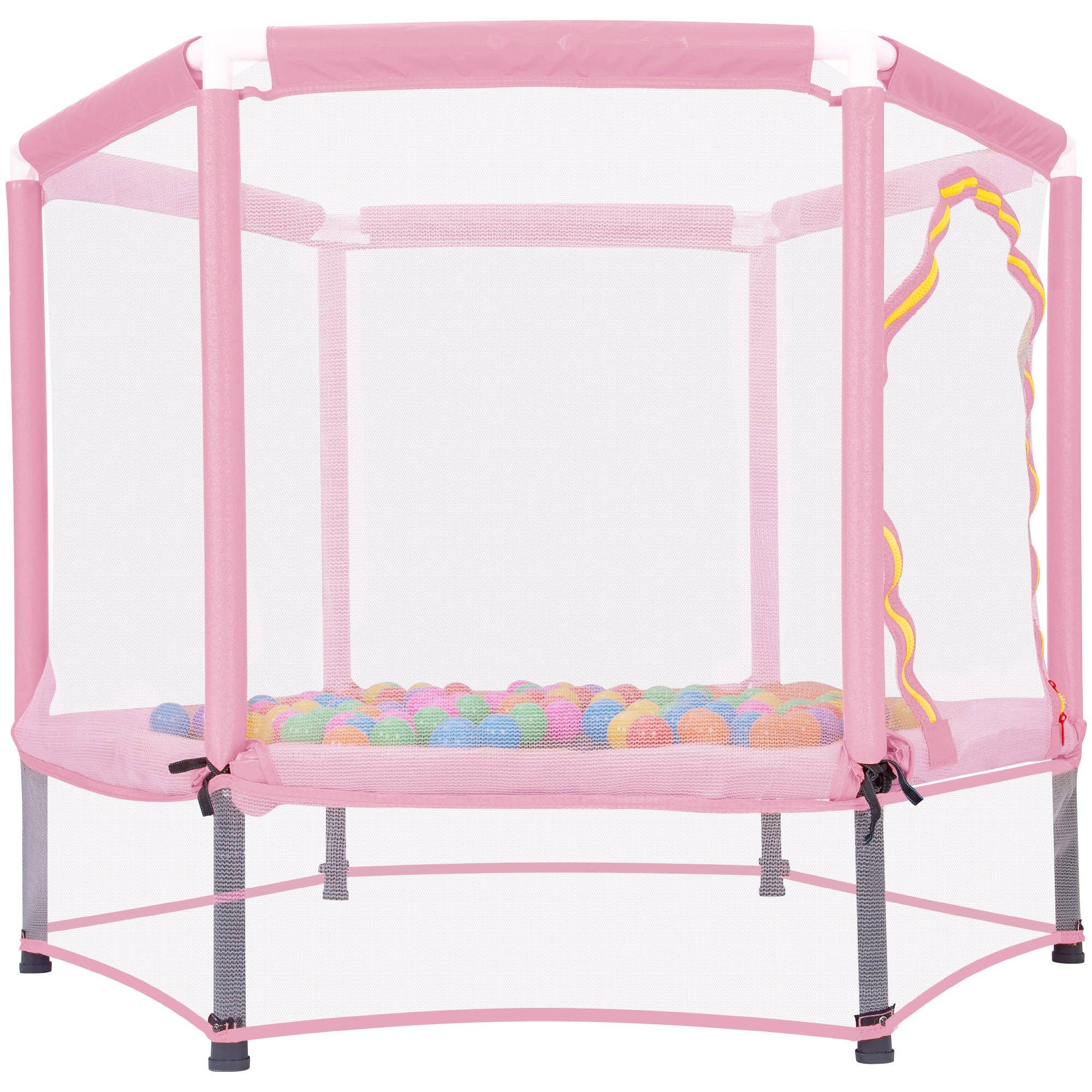 Orange County Decor - Wholesale Sporting Game - Kids & Baby - 55'' Toddlers Trampoline With Safety Enclosure Net And Balls, Indoor Outdoor Mini Trampoline For Kids Pink Metal1