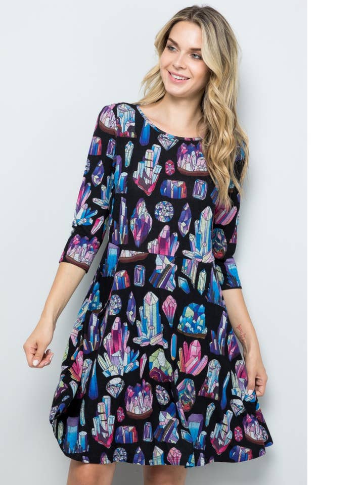 Robe tunique d'hiver à imprimé de cristaux pour la vente par LA Soul