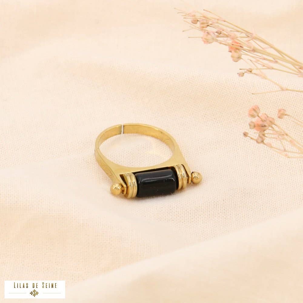 Lilas de Seine - Wholesale Band/Stacked Ring - Large steel talisman ethnic stone tube ring 04235505