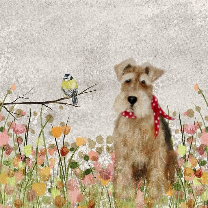 Greeting Card Blue Tit and Lakeland Terrier for wholesale by Natural Partners Limited