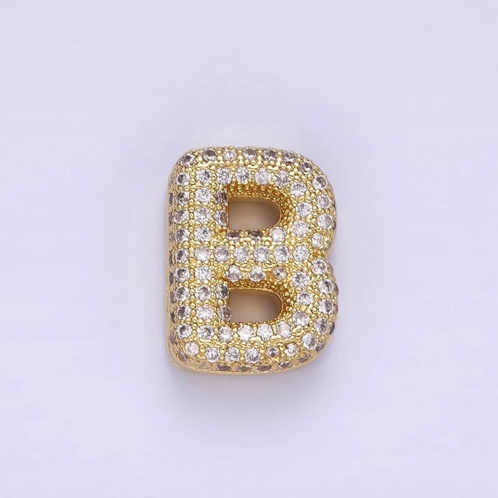 Aim Eternal – wholesale Individual charm/pendant – 14K Gold Filled 15mm Micro Paved Balloon Bubble Initial Letter Pendant | A1171-A11831